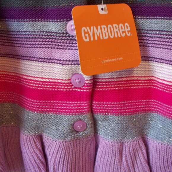 Gymboree Baby Sweater Sz 12-18 mths Striped Metallic Thread Purple Pink Gray NOS - Picture 2 of 4